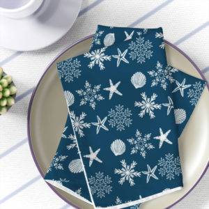 Coastal Christmas and Winter Holiday themed cloth napkins