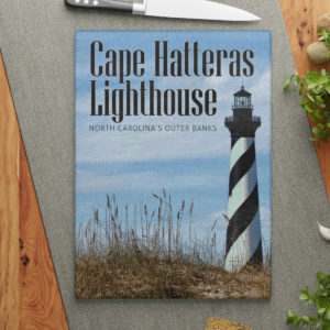 Cape Hatteras Lighthouse - Vintage Outer Banks Travel Poster Design - Glass Cutting Board