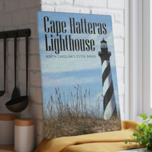 Cape Hatteras Lighthouse - Vintage Outer Banks Travel Poster Design - Glass Cutting Board