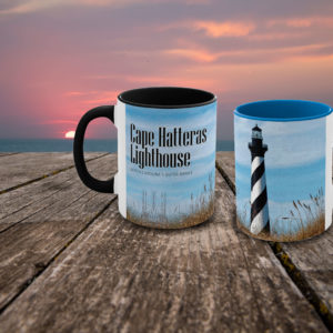 Cape Hatteras Lighthouse Mug in black, navy, blue, red