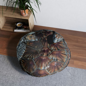 30 inch round tufted floor pillow Rare Green Sea Turtle hatchlings scatter around this all-over-print tufted floor pillow.