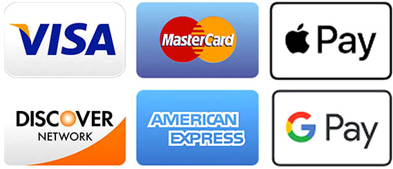 We gladly accept Visa, Mastercard, Discover and American Express. We also accept Apple Pay and Google Pay, as well as Venmo. Contact us for more info. 